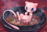 No humans, pokemon, Mew (pokemon), rice ball, eating, food on face s-3079696223