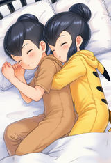 1girl, 1boy, Tate (pokemon), Liza (pokemon), sleeping, asleep, onesie, bed, on b s-1856166390