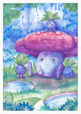 oddish and vileplume in rain