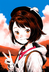1girl, Pokemon, Gloria (pokemon), portrait, cardigan, grey coat, purple shirt, b s-2204731575