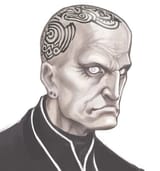bald man looking at a subhuman