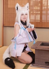Shirakami Fubuki cosplay drinking tea _mmr
