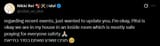 Screenshot 2025-06-13 at 12-28-14 Nikki Rei 🐒🛠️ idol on X regarding recent events just wanted to update you. I’m okay Pitsi is okay we are in my house in an inside room which is mostly safe praying for everyone s[...]