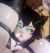 Screenshot 2025-06-17 at 01-37-08 Rule 34 - arms above head bare pussy black hair green hair layna lazar leather clothing leather stockings sleeves unimpressed virtual youtuber 13537186 _