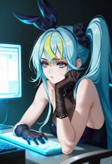 51214-2950373383-obj shep, mamaloni, rei _(sanbonzakura_), (honjou raita_0.65), 1girl, clarakaminari, blue hair, streaked hair, side ponytail, d
