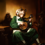 1girl,nimi nightmare, bard, playing lyre,tavern, pigeon666, 0.4__hungry clicker_ s-3029199248