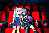 2girls,gawr gura (casual), , koseki bijou (casual), movie theater,theater seat s-997443688