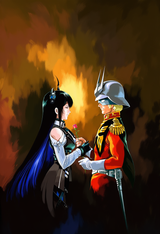 1girl,1boy,nerissa ravencroft, char aznable, gundam,yasuhiko_yoshikazu ,cinemati s-2423376853