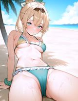 59716-kazama iroha, blonde hair, aqua eyes, ponytail, medium breasts, s-3414667654