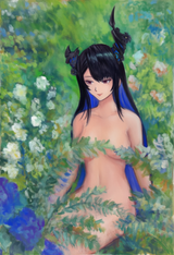 impressionism, nerissa ravencroft, sitting, garden, completely nude, convenient s-1797276311