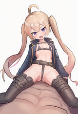 nsfw, 1girl, very long hair, twintails, dark blonde hair, long ahoge, purple eye s-1503607435