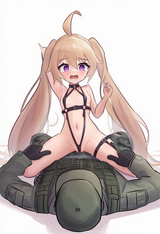 nsfw, 1girl, 1boy, very long hair, twintails, dark blonde hair, long ahoge, purp s-1553038003