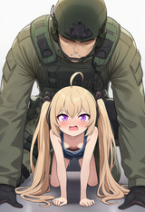 nsfw, 1girl, 1boy, very long hair, twintails, dark blonde hair, long ahoge, purp s-1413939262