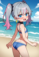 {{gray hair}}, {{twintails}}, black collar, lightning bolt earrings, skinny, fla s-303588185