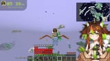 Classic scene from popular video game minecraft depicting a raygun wielding player on her flying pig, circa big 25