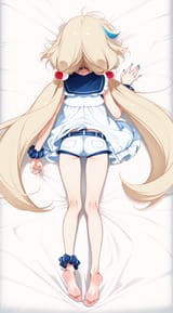 05754-468044338-obj shep, mamaloni, rei _(sanbonzakura_), (honjou raita_0.65), 1girl, loli, petite, wrist scrunchie, blue nails, close-up, feet