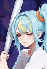 51705-2547808434-obj shep, mamaloni, rei _(sanbonzakura_), (honjou raita_0.65), 1girl, clarakaminari, blue hair, streaked hair, side ponytail, c