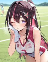 62406-azki _(hololive_), purple eyes, black hair, long hair, hair tie, s-2946501391