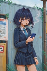 00006-817661263-best quality,_ouro kronii, short hair, _bored, jitome, looking down at phone,_(flat chest_0.6), loli,_business skirt pinstripe s