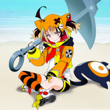 gigi murin, 1girl, anchor, outdoors, beach, smile, looking at viewer, holding an s-1459492557