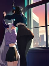 05799-950081766-obj shep, mamaloni, rei _(sanbonzakura_), (honjou raita_0.65), 1girl, from behind, nerissa ravencroft, kabedon,