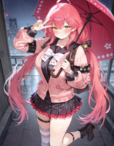 63773-sakura miko, pink hair, ahoge, green eyes, long hair, low twinta s-706123516