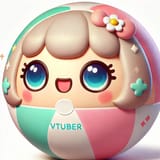 A cute, spherical female VTuber character shaped like a beach ball. The character has a round, ball-like body with pastel colors, a cheerful face with