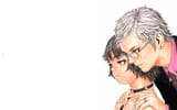 Konachan.com - 145010 blue_eyes brown_eyes choker glasses gray_hair male range_murata short_hair tagme_(character) tie white