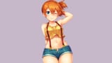 251520 aqua_eyes blush gray kasumi_(pokemon) navel orange_hair pokemon ponytail short_hair shorts snowcanvas wink