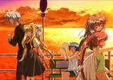 Konachan.com - 130273 air kamio_misuzu key kirishima_kano kunisaki_yukito michiru potato ribbons sky sunset tohno_minagi
