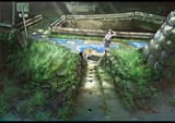 Konachan.com - 241279 animal bayashiko black_eyes black_hair car dog grass long_hair original reflection shade skirt stairs summer torii water