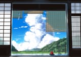 Konachan.com - 250027 aircraft clouds food fruit grass hankachi_(okayama012) nobody original scenic sky summer tree watermelon