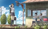 Konachan.com - 250570 black_hair building clouds flowers kneehighs k_ryo long_hair original popsicle school_uniform sky summer yellow_eyes
