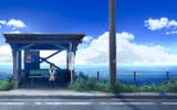 Konachan.com - 286553 clouds grass kneehighs original sakeharasu scenic school_uniform short_hair skirt sky summer water