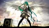 animal_bird_green_eyes_green_hair_hatsune_miku_long_hair_loundraw_microphone_panties_signed_skirt_thighhighs_twintails_underwear_vocaloid_wings_2500x1400