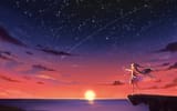 anime-girl-barefoot-blonde-sky-stars-sunset-4k-cg-3840x2400