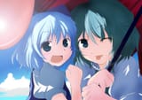 Konachan.com - 58585 blue_hair blush cirno green_hair short_hair tatara_kogasa touhou umbrella
