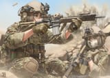 Konachan.com - 334769 2girls gloves green_eyes gun jpc mask military original uniform watermark weapon yellow_eyes
