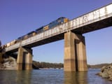 Train crossing bridge over Lake Allatoona
