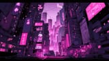 pink and black city anime