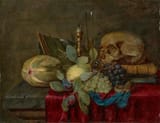 2048px-Peter_Willebeeck_-_Vanity_with_fruit,_books,_pocket_watch,_wine_glass,_extinguished_candle_and_skull_on_partially_draped_stone_entablature