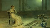 John Atkinson Grimshaw - A classical maiden seated on a terrace by moonlight