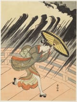 Woman Running to Escape a Sudden Shower_Harvard Art museum_Harunobu Suzuki