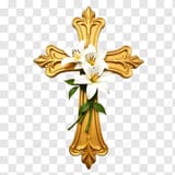 golden cross with white lilies