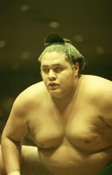 厳しい表情で仕切るこの日まで3連勝の新入幕、東前頭14枚目時代の曙太郎さん（1990年9月12日）